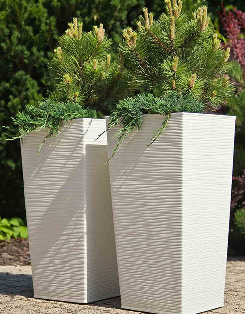 Siena Garden Pflanzkübel Nizza, eckig, 25x25x46,5 cm Rillenoptik in weiß Kunststoff